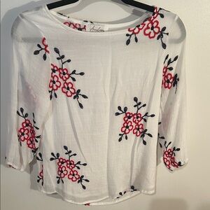 Floral Embroidered Blouse - White with Red and Black Accents
